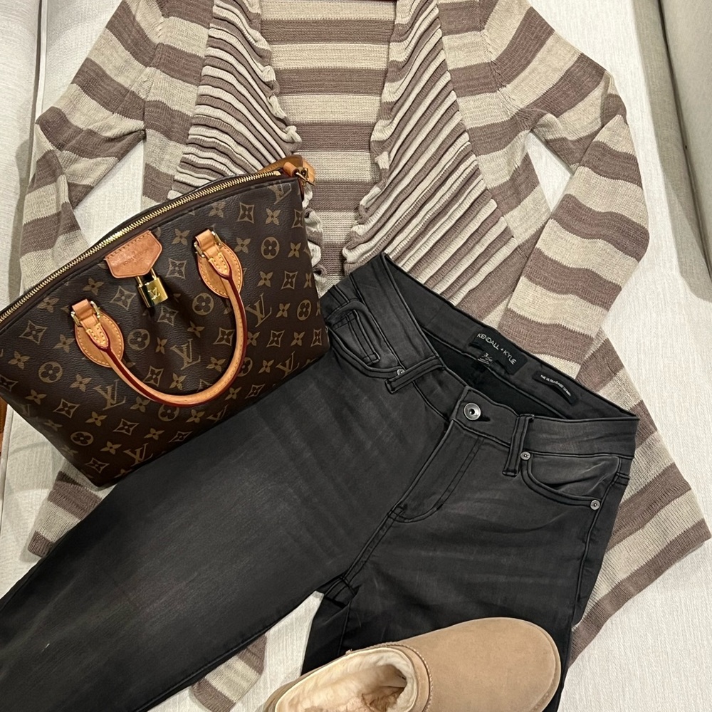 Striped Brown and Cream Women's Sweater - Picture 5 of 7